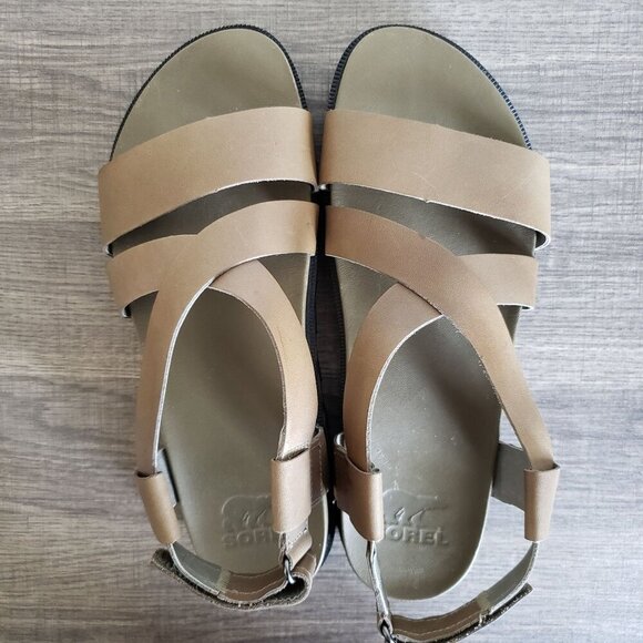 Sorel Roaming Criss Cross Leather Sandals Sage Camo Green Size 9 Sporty Strappy - Picture 6 of 13